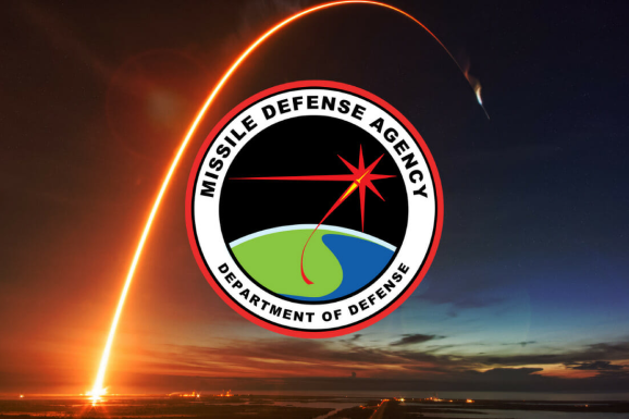 Missile launch with the MDA logo on it.